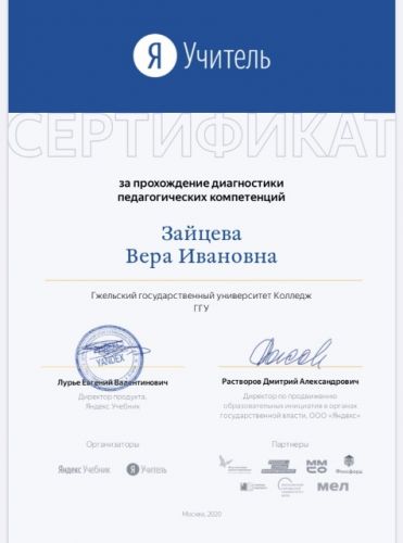сертификат Зайцево В. И.